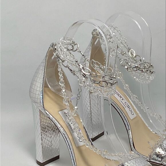 Jimmy Choo Neena Croc-Embossed Metallic Leather Embellished Sandals size 36.5 - Picture 7 of 14